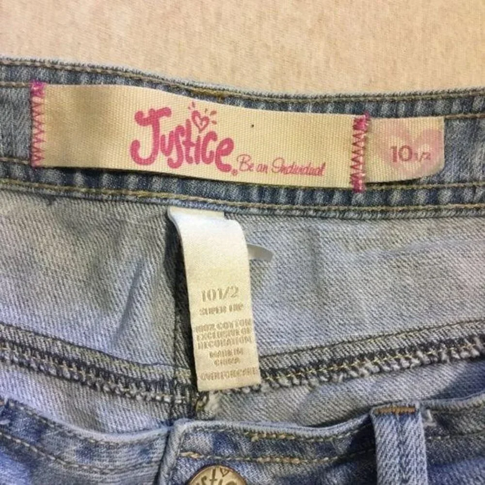 Justice Jeans Girls Size 10 1/2 Super Hip Light Wash Distressed‎ Jeans